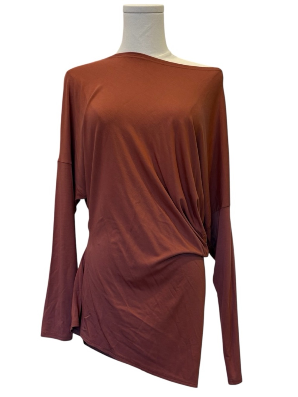 Me & Thee AsymmetricalRuched Long Sleeve Top | Warm Rust |Burgundy | Size 6 |NWT